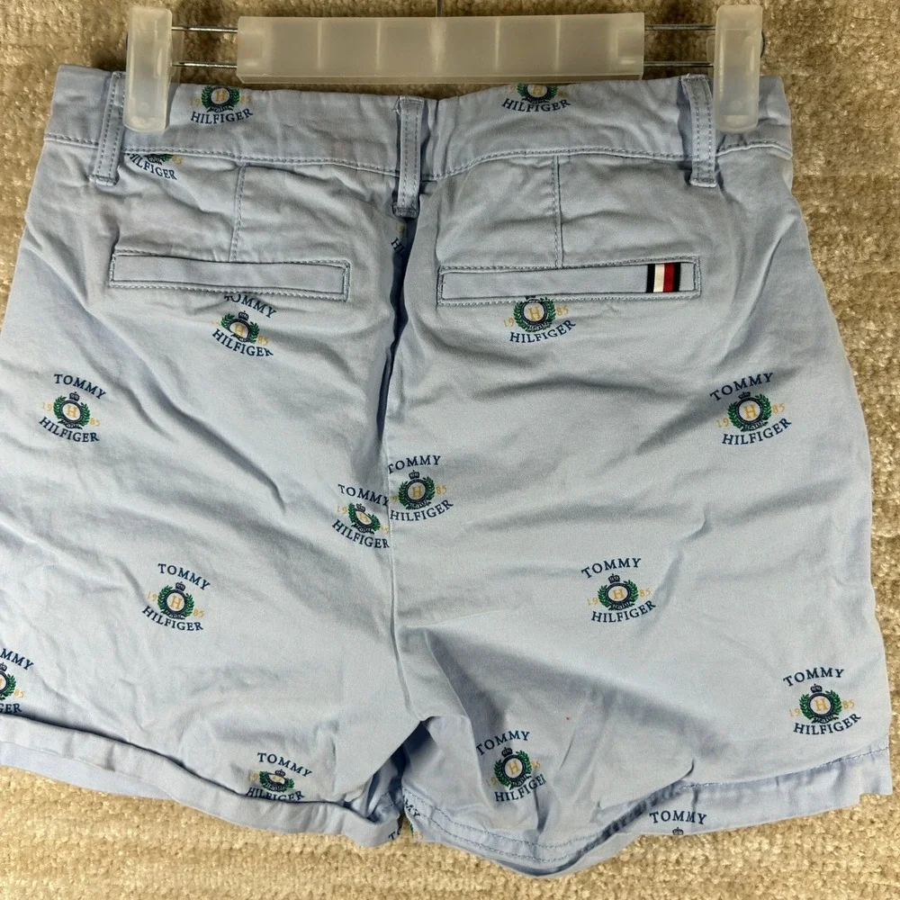 Tommy Hilfiger Womens Preppy Old Money Logo Embroidered Chino Shorts Blue 00